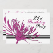 ピンクフラワー21歳の誕生日パーティの招待状カード 招待状 (正面/裏面)