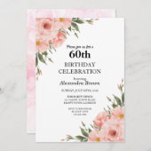 ピンクフラワー60誕生日写真パーティー 招待状 (正面/裏面)