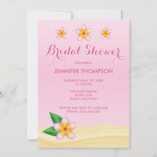 ピンクフランギパニトロピカルフラワーブライダルシャワー 招待状 (正面)