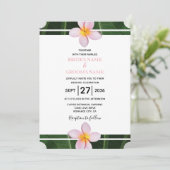 ピンクフランギパニプルメリア結婚式招待状 招待状 (スタンド正面)