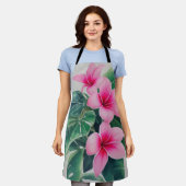 ピンクフランギパニ水彩花 エプロン (着用した状態)