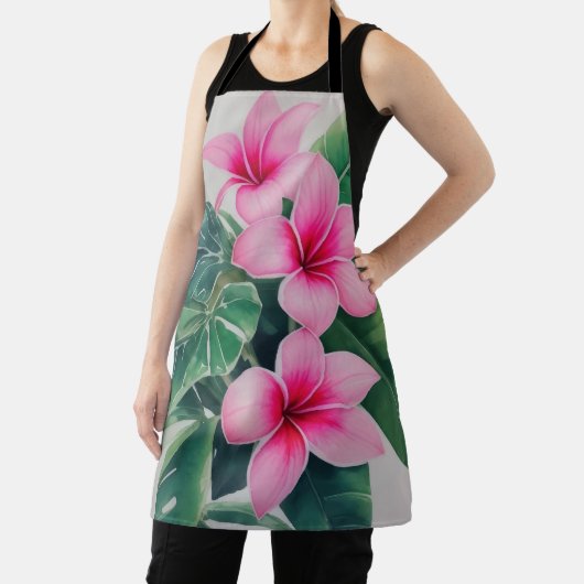 ピンクフランギパニ水彩花 エプロン (インサイチュ)