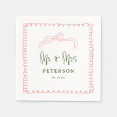 ピンクフランスのとグリーンのミスター・アンド・ミセス結婚・モノグラム スタンダードカクテルナプキン (正面)