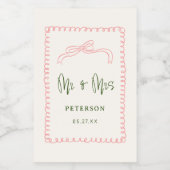ピンクフランスのとグリーンのミスター・アンド・ミセス結婚・モノグラム ワインラベル (シングルラベル)