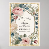 ピンクフランスのと金ゴールドフローラ牡丹エレガントな結婚式 ポスター (正面)