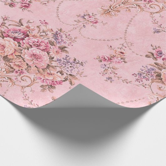 ピンクフランスののスタイルビクトリアンフローラの分離 ラッピングペーパー (角)