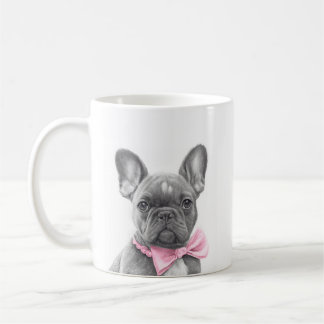 ピンクフランスのの弓で愛らしいブルドッグの子犬 コーヒーマグカップ