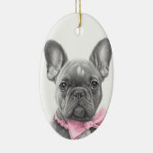 ピンクフランスのの弓で愛らしいブルドッグの子犬 セラミックオーナメント (右)