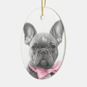 ピンクフランスのの弓で愛らしいブルドッグの子犬 セラミックオーナメント (左)
