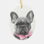 ピンクフランスのの弓で愛らしいブルドッグの子犬 セラミックオーナメント (裏面)