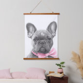 ピンクフランスのの弓で愛らしいブルドッグの子犬 吊り下げ型タペストリー (寝室)