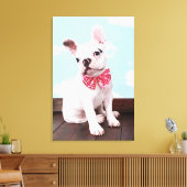ピンクフランスのの弓を持つブルドッグの子犬 キャンバスプリント (インサイチュ (リビング))