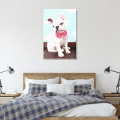 ピンクフランスのの弓を持つブルドッグの子犬 キャンバスプリント (インサイチュ (寝室))