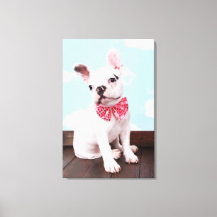 ピンクフランスのの弓を持つブルドッグの子犬 キャンバスプリント