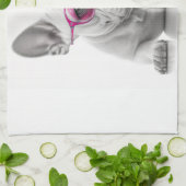 ピンクフランスのの眼鏡の乳房のブルドッグ キッチンタオル (折り畳み)