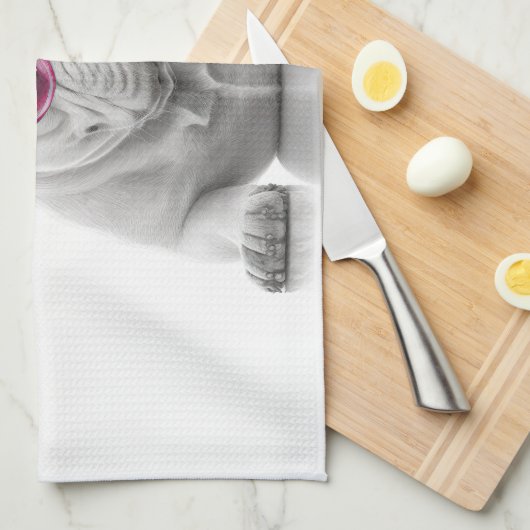 ピンクフランスのの眼鏡の乳房のブルドッグ キッチンタオル (四つ折り)