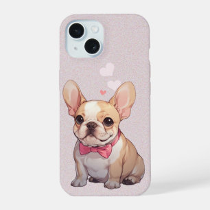 ピンクフランスのの蝶ネクタイの可愛いブルドッグ iPhone 15ケース