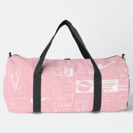 ピンクフランスのアンティークビクトリアン新聞 ダッフルバッグ