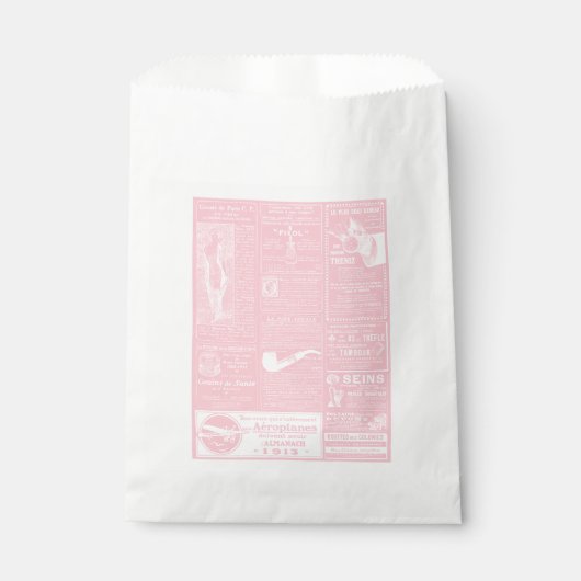 ピンクフランスのアンティークビクトリアン新聞 フェイバーバッグ (正面)