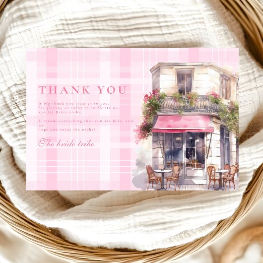 ピンクフランスのカフェブライダルシャワー サンキューカード