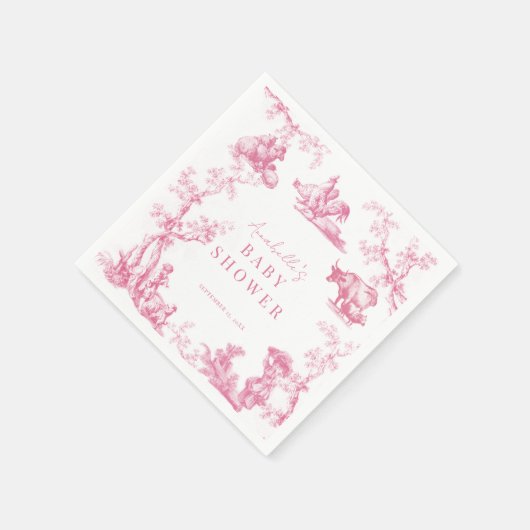 ピンクフランスのカントリーファーム動物ガールベビーシャワー スタンダードカクテルナプキン (角)