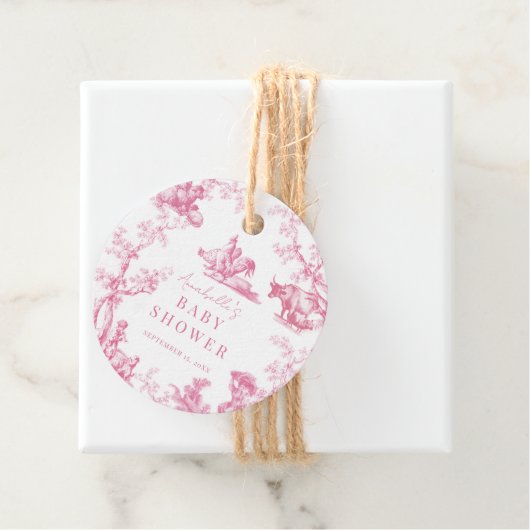 ピンクフランスのカントリーファーム動物ガールベビーシャワー フェイバータグ (インサイチュ)