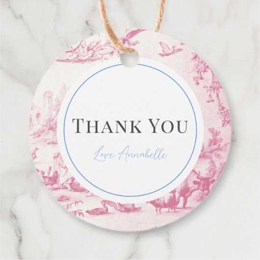 ピンクフランスのカントリーファーム動物ガールベビーシャワー フェイバータグ (裏面)