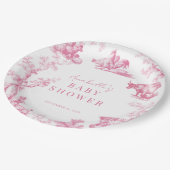 ピンクフランスのカントリーファーム動物ガールベビーシャワー ペーパープレート (アングル)