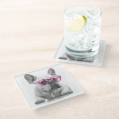 ピンクフランスのグラスのコースター付きブルドッグ ガラスコースター (アングル)