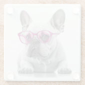 ピンクフランスのグラスのコースター付きブルドッグ ガラスコースター (裏面)
