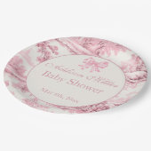 ピンクフランスのトワールフローラボウベビーガールシャワー ペーパープレート (アングル)