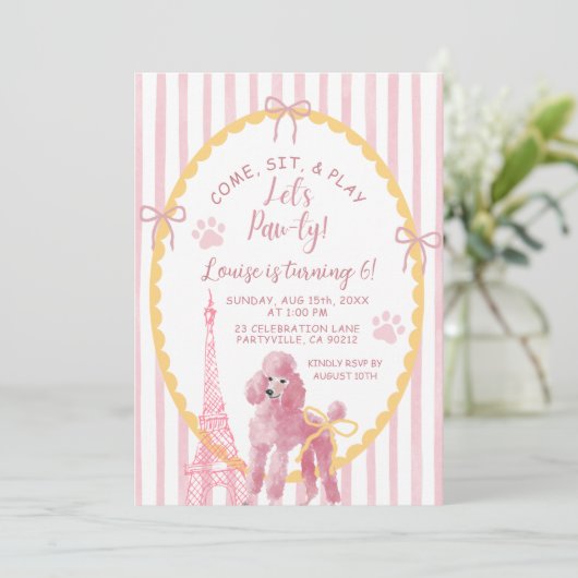 ピンクフランスのプー来ルシ遊ト誕生日 招待状 (スタンド正面)