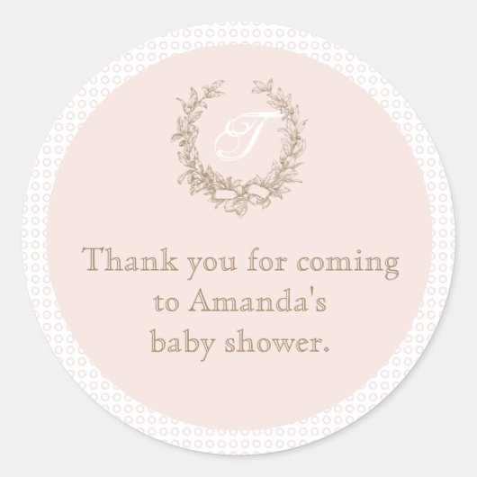 ピンクフランスのモノグラム赤ちゃんシャワーお気に入りシール ラウンドシール (正面)