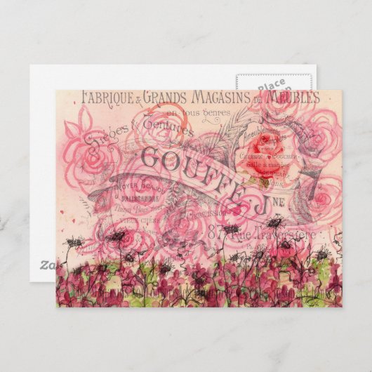 ピンクフランスのローズフラワーウォーター色コラージュ ポストカード (正面/裏面)