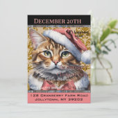 ピンクフランスの子猫ホリデーキュート年間クリスマス 招待状 (スタンド正面)