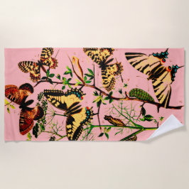 ピンクフランスの蝶 ビーチタオル