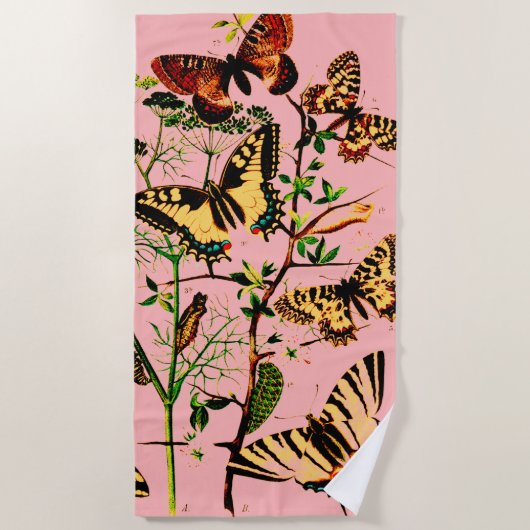 ピンクフランスの蝶 ビーチタオル (正面)