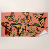 ピンクフランスの蝶 ビーチタオル (正面)