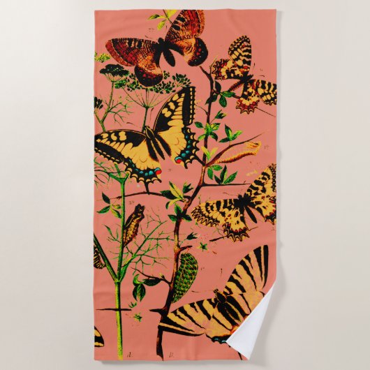 ピンクフランスの蝶 ビーチタオル (正面)