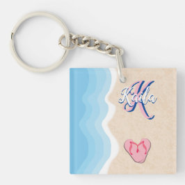 ピンクフリップフロップスビーチ キーホルダー