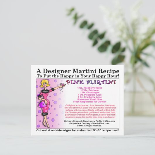 ピンクフリルティーニマルティーニレシピカードポストカード ポストカード (スタンド正面)