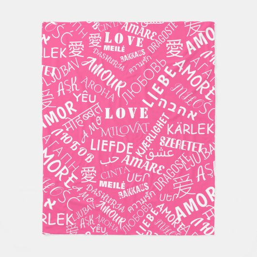 ピンクフリースブランケットラブ文字多言語デザイン フリースブランケット (正面)