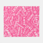 ピンクフリースブランケットラブ文字多言語デザイン フリースブランケット (正面(横))