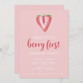 ピンクフルーツベリーファースト誕生日招待状 招待状 (正面/裏面)