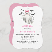 ピンクフレンドリーガール幽霊とこうもり誕生会 招待状 (正面/裏面)