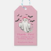 ピンクフレンドリーガール幽霊とこうもり飛んでいる ギフトタグ (正面)