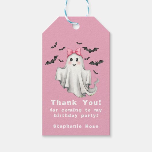 ピンクフレンドリーガール幽霊とこうもり飛んでいる ギフトタグ (正面)
