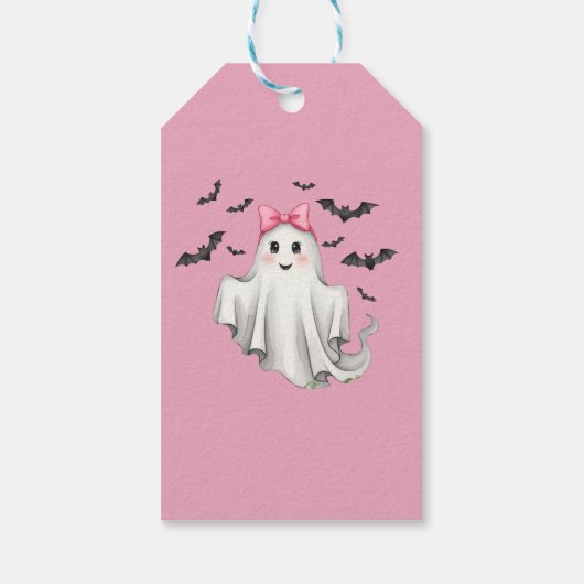 ピンクフレンドリーガール幽霊とこうもり飛んでいる ギフトタグ (裏面)