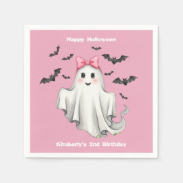 ピンクフレンドリーガール幽霊とこうもり飛んでいる スタンダードカクテルナプキン