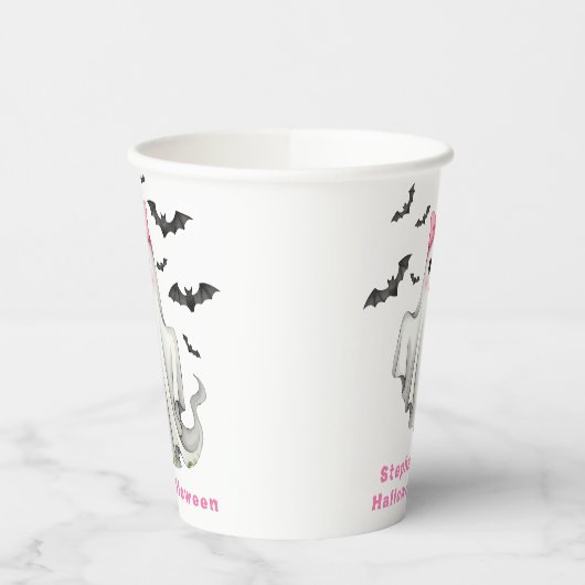 ピンクフレンドリーガール幽霊とこうもり飛んでいる 紙コップ (左)